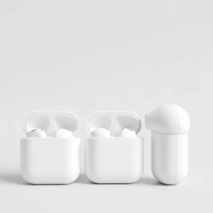 Three earbud cases side by side showing front, three-quarter and side views — Multi-Angle Set style, generated by ListIQ Pro